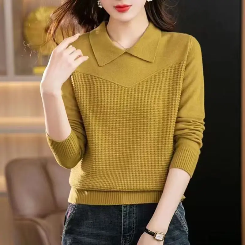 Women\'s Clothing Trendy Solid Elegant Knitted Sweater Autumn and Winter Long Sleeve Loose Outwear Knitwear Ladies Pullovers Tops