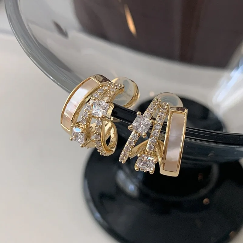 Multi-layer full diamond metal fritillary stud earrings high-end earrings light luxury temperament French style earrings