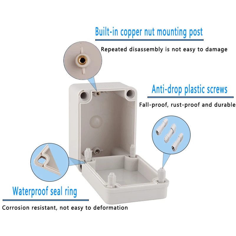 IP67 Graue/transparente Abdeckung für den Außenbereich, wasserdichte Anschlussdose, ABS-Kunststoffgehäuse, Schraubkabel, versiegelte Gehäuse für Elektronik