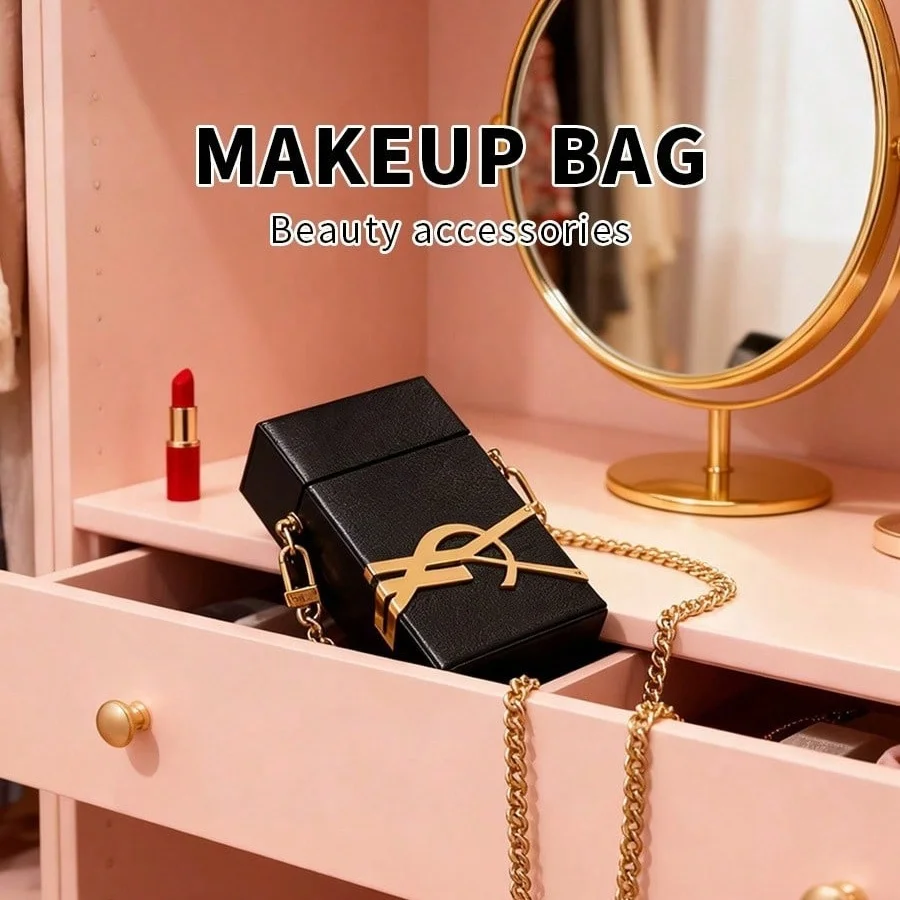 YSL Minimalist Elegant Black Shoulder Cosmetic Bag With Custom Cube Chain Design For Fashion Women Portable Daily Use Perfect Ho - view 2