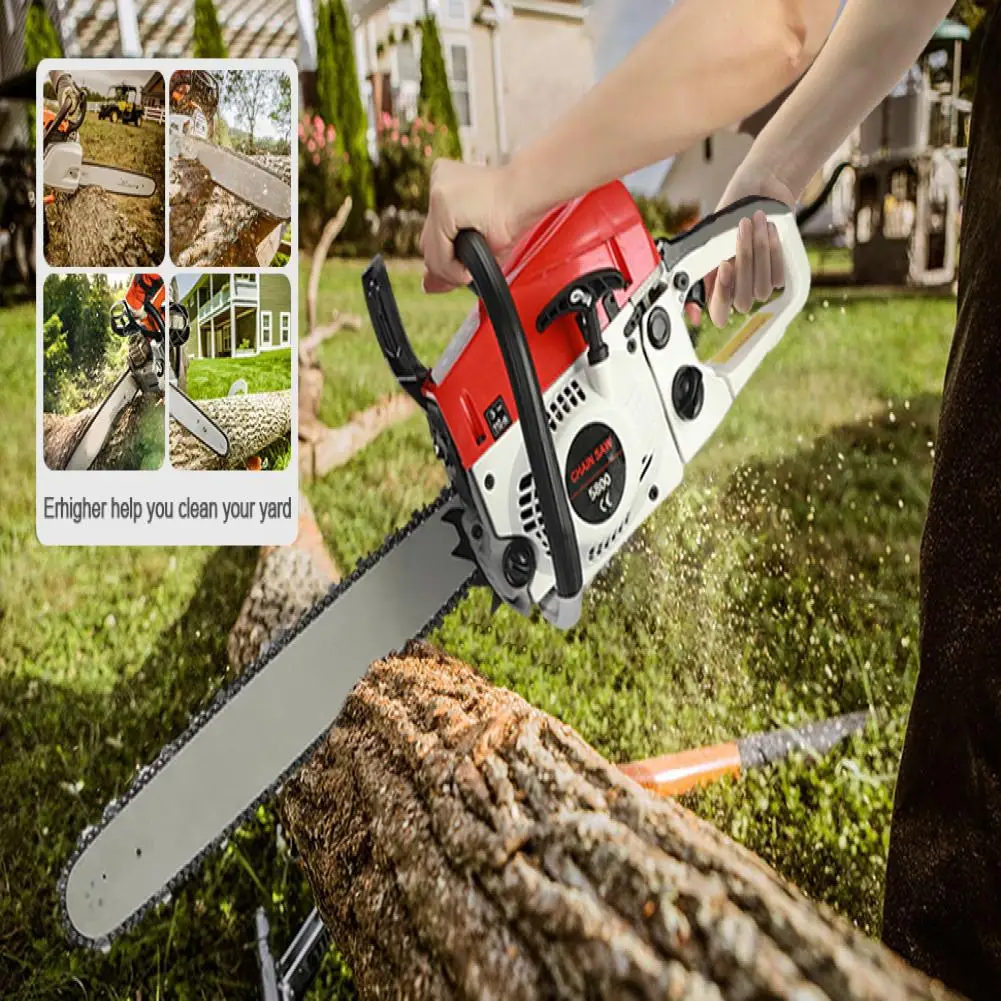 1 Set 2.4KW Gas Chain Saw 58 Cubic Centimeter Brake Function Wood Chainsaw Easy Operation High Power Large Chain Saw for Outdoor