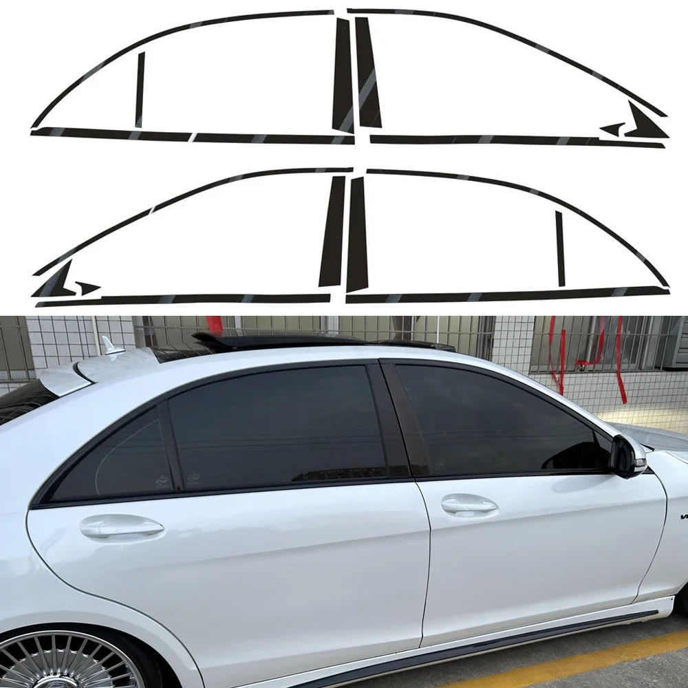 Gloss Black Exterior Side Window Stripe Overlay Cover For Mercedes Benz S Class W221 2008-2012