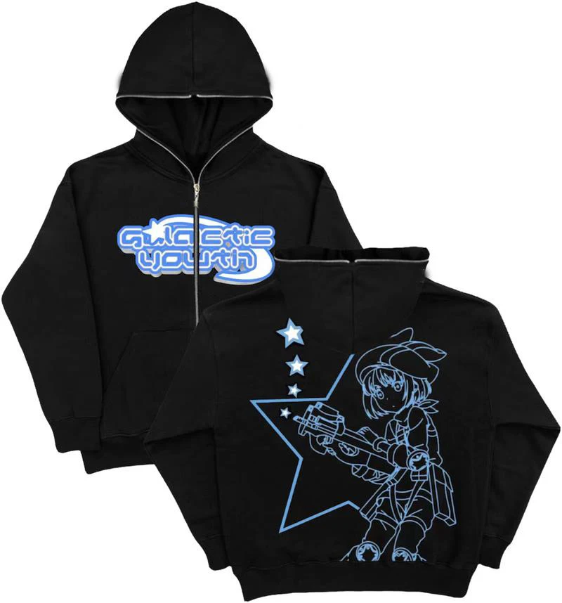 Sudadera con capucha de gran tamaño con letras góticas Punk, chaqueta con estampado de dibujos animados Y2K Harajuku, Top holgado informal, sudadera