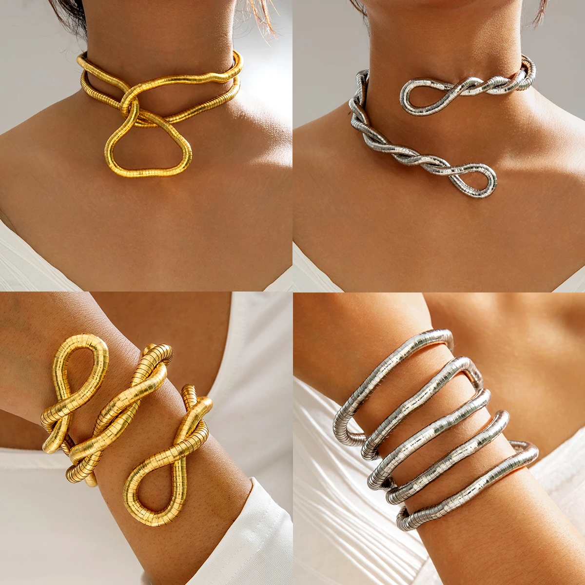 Tocona Retro Headless Snake Necklace Free Wrap Style Women Adaptive Necklace Exaggerated Neck Chain Fashion Holiday Jewelry
