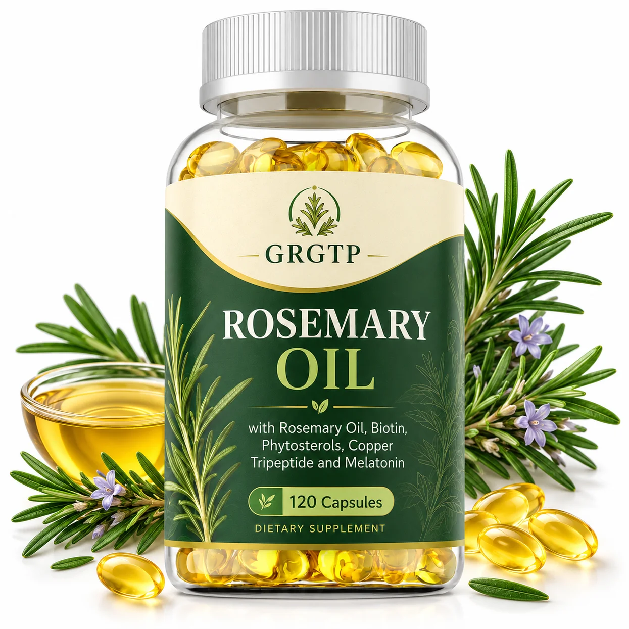 Rosemary Oil Capsules - Antioxidant, Support Cognitive Function, Promotes Circulation, Nourishes and Protects Hair, Skin Health