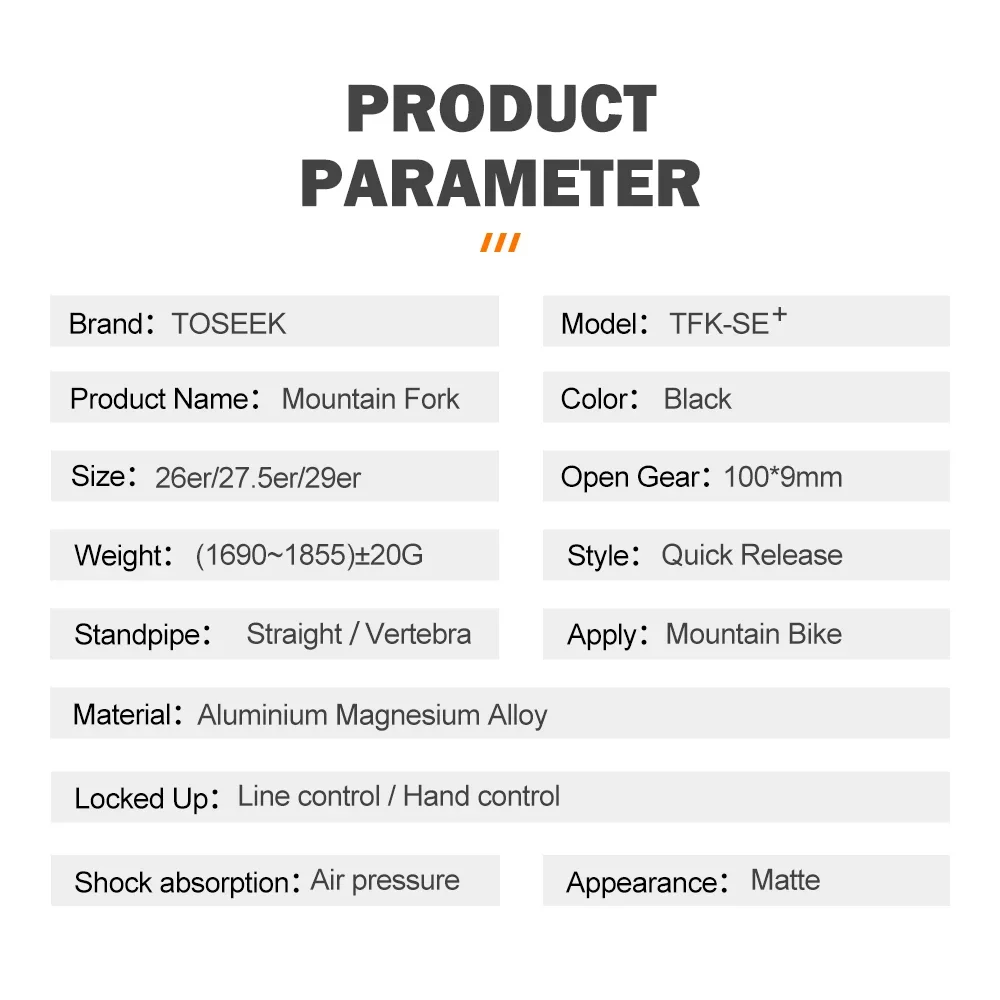 TOSEEK TFK-SE Magnesium Alloy MTB Bicycle Fork 26/27.5/ 29er Inch Mountain Bike RL120mm Air Suspension Fork