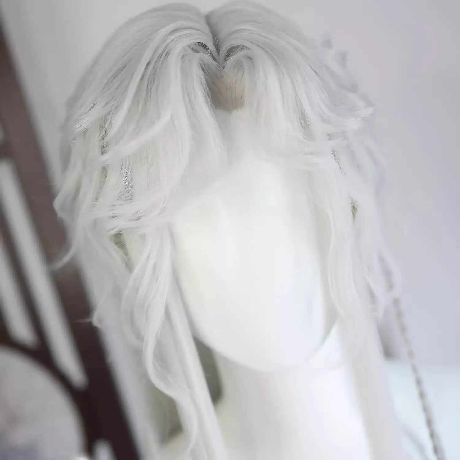 Conjunto de peruca pontiaguda de beleza com remendo azul e cinza prateado estilo antigo romance anime master cos conjunto de peruca