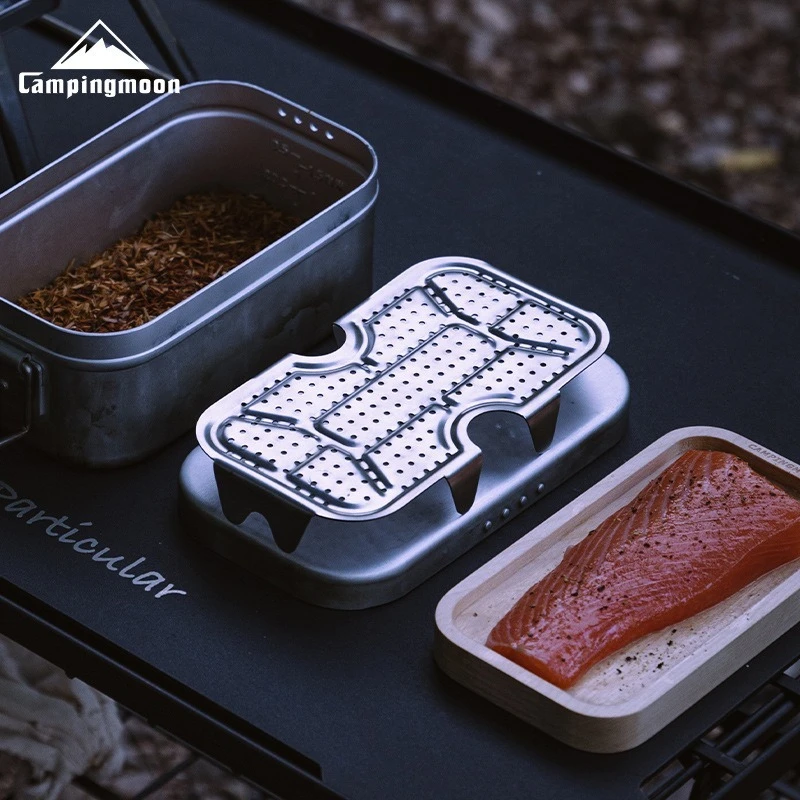 CAMPINGMOON Outdoor Camping Aluminiowe pudełko na drugie śniadanie Siatka dolna, gruba siatka do gotowania na parze ze stali nierdzewnej do piknikiu, wysokie plastry do gotowania na parze