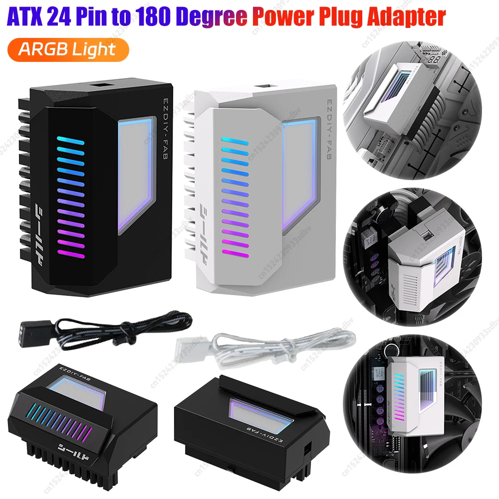 

ATX 24 Pin to 180 Degree Power Plug Adapter with Infinity Mirror ARGB Light Mainboard Motherboard Power Supply Cable