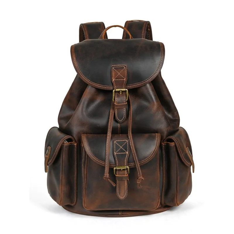 Leather Backpack Premium Top Grain Genuine Leather Casual Shoulder Bag, Large Capacity