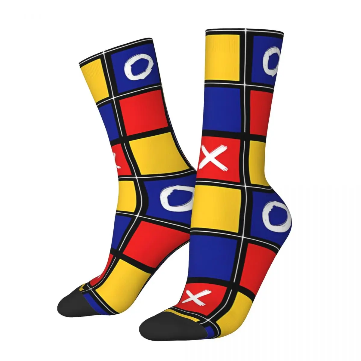 Tic Tac Toe Game Happy Men's Socks Retro Math Hip Hop Novelty Crew Sock Gift Pattern Printed