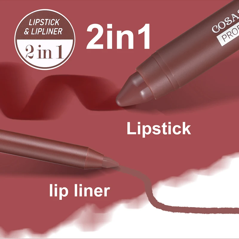 Set di matite per labbra 2 in 1: combinazione di rossetti opachi e matite per labbra, lunga durata e impermeabile, non appiccicosa, applicazione fluida