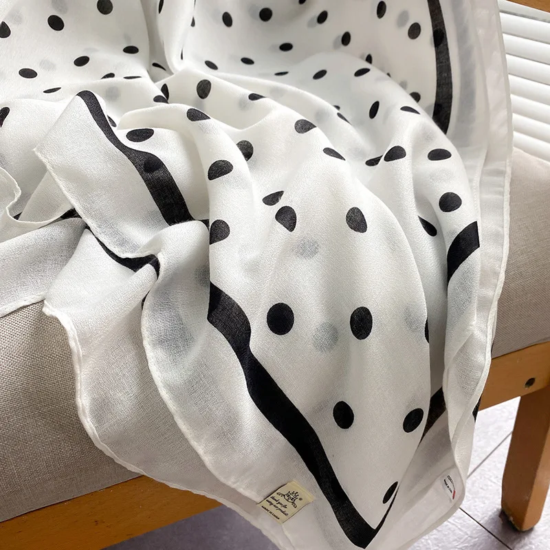 Fashion Black White Dots Comfort Cotton Linen Scarf Shawl Women Spring Fall Neckerchief Summer Travel Beach Mantillas Veils