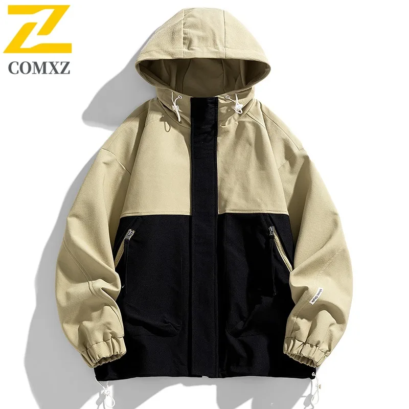 

COMXZ 2025 Mens Jackets Hooded Trendy Waterproof Windproof Outdoor Adventure Hiking Fly Fishing Outerwear Trendy Climbing Coat