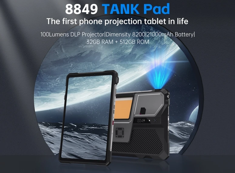 

8849 TANK Pad CPU Dimensity 8200 120Hz 10.95- inches 5G Rugged Tablet 100Lumens DLP Projector 121000mAh Battery 16GB+512GB