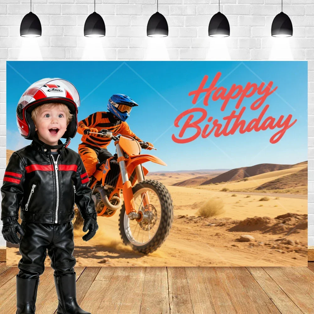 Motocross Racing Birthday Party Backdrop Dirt Bike Ramp Number Plate Goggle Neon Custom Photo Booth Boys Kids Cake Banner Decor