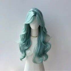 Mint Blue Green Wig Women's Split Octagonal bangs large waves long curly hair natural simulation wig  cosplay wig