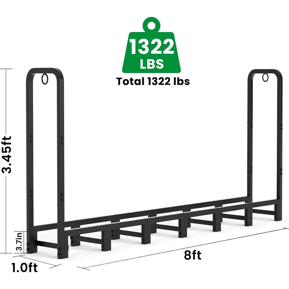 Outdoor Firewood Rack, Fireplace Heavy Duty Firewood Pile Storage Racks, Tubular Steel Wood Stacker Outside Tools Accessories