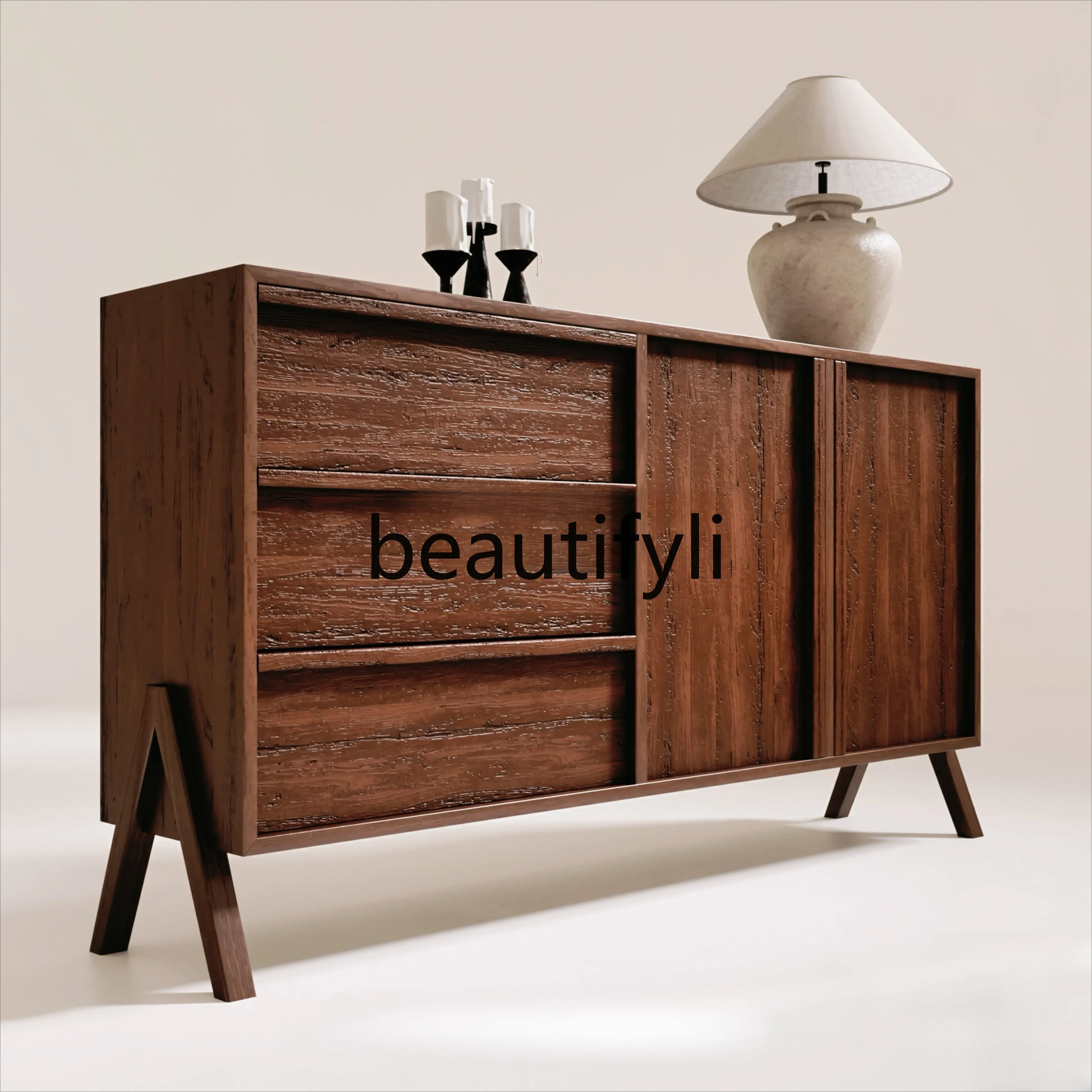 Wabi Sandy Wind Solid Wood Entrance Cabinet Old Wood Weathered Wood Dining Side Cabinet Homestay Household