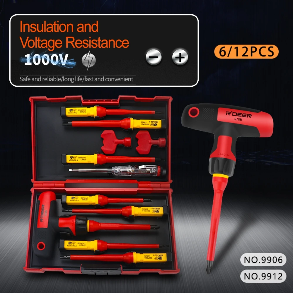 1000V Insulated Screwdriver Set Professional Electrical Kit S2 Steel Magnetic Phillips Slotted Pozidriv Torx Bits Voltage Tester