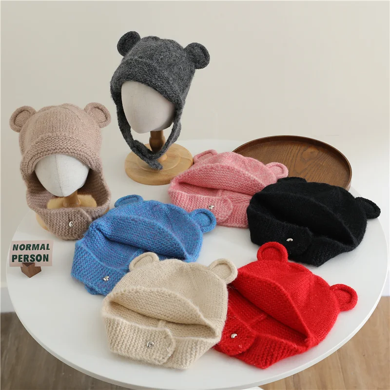 

Детский шарф, шапка, цельнокроеная вязаная шапка, теплая милая детская шапка с двойным помпоном, Детская модель в Корейском стиле для мальчиков и девочек