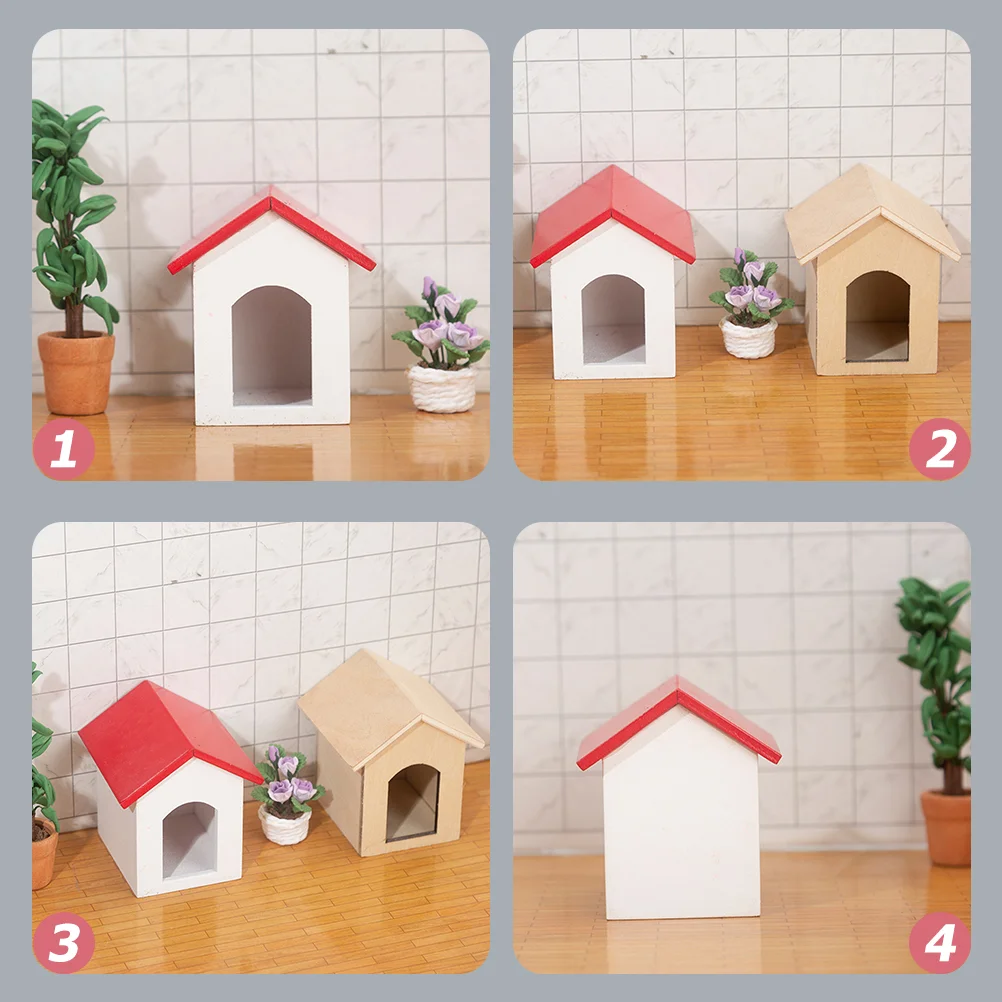 Puppy Kennel เครื่องประดับเดสก์ท็อปตกแต่ง MINI Dog House เฟอร์นิเจอร์ไม้ Miniature Micro ฉาก