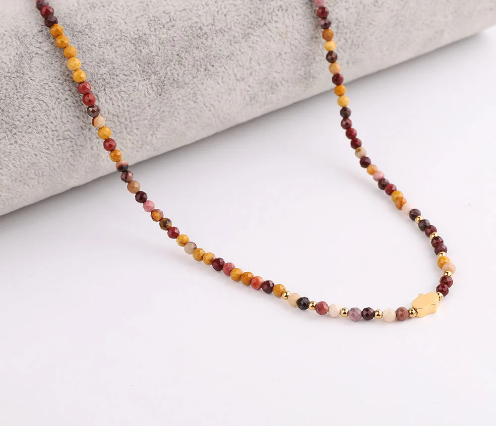 High Quality 3mm Faceted Gemstone Beads Stainless Steel Hand Charm Choker Necklace Women Jewelry 16inches