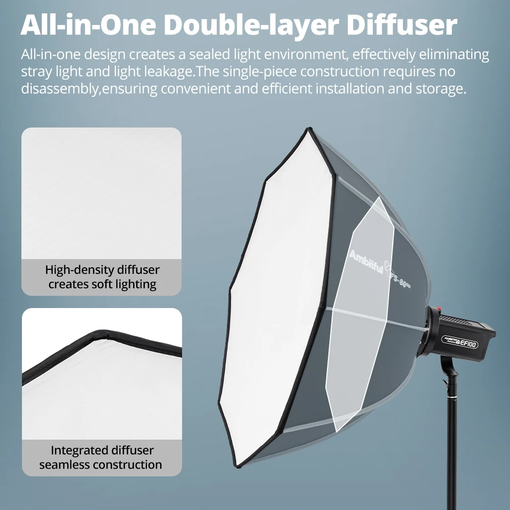 AMBITFUL FS PRO Series Bowens / GODOX Mount Softbox Quick-Setup Octagon Softbox For Godox Aputure Sokani Studio LED Video Light - view 5