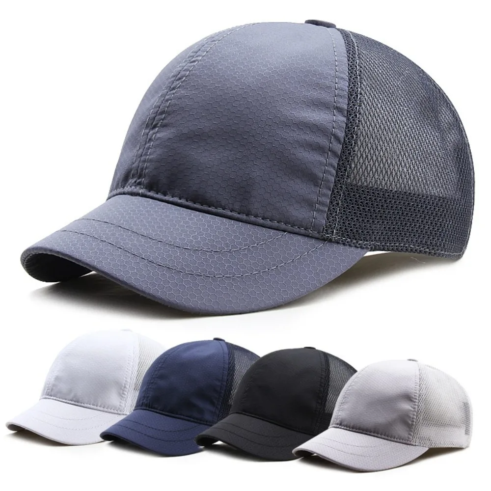 Casual Men's Quick-drying Hat Solid Color Mesh Design Short Brim Baseball Cap Ultra Thin Breathable Snapback Caps Unisex