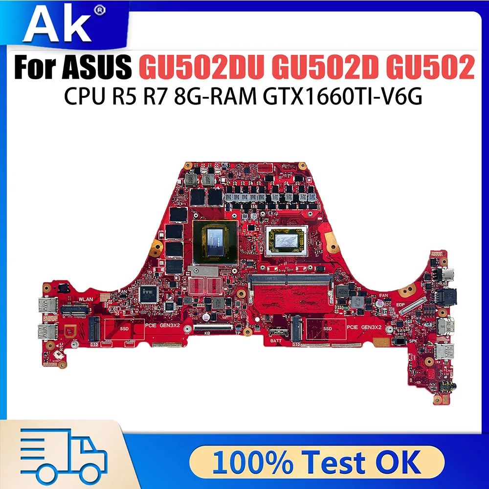 For ASUS HighPerformance Mainboard GU502DU Laptop Motherboard GA502 GU502D GA502DU CPU R5 R7 8GB 16GB RAM GTX1660Ti 100% Tested