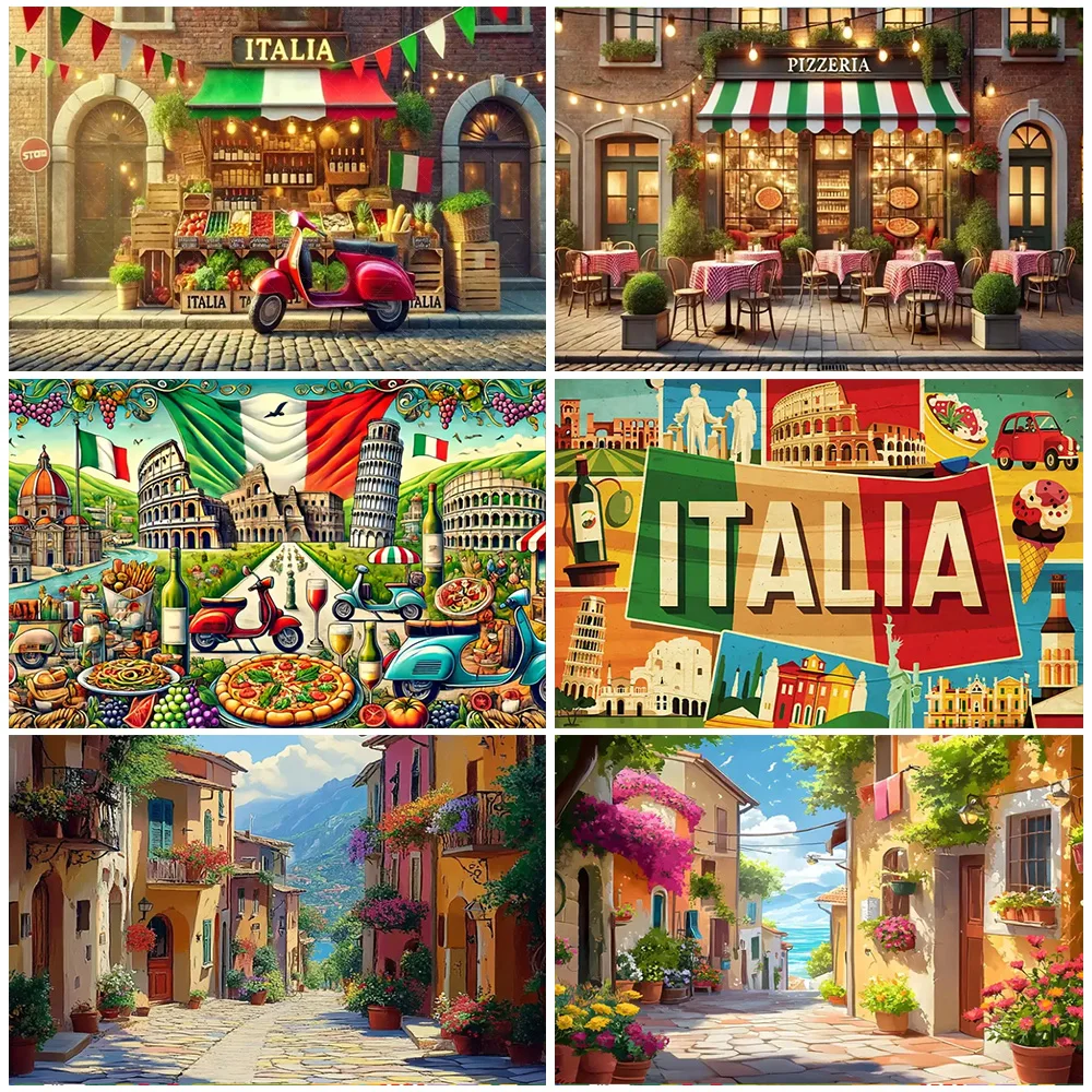 

The Italian Street Theme Backdrop Charming Italian Restaurant Scene Photography Background Travel Party Decoration Holidays Prop