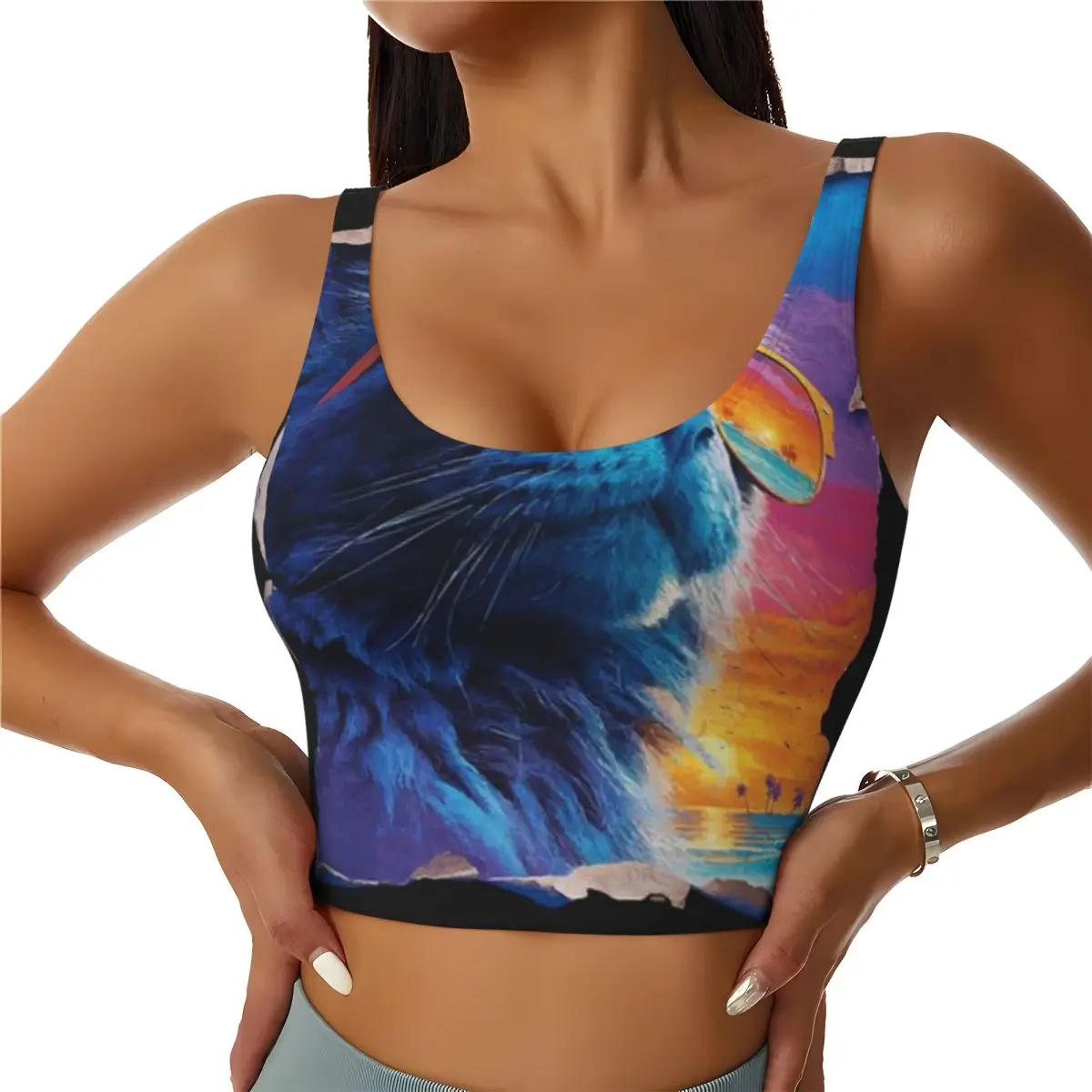 Plus Size Workout Top Maine Coon In Sunglasses Sunset Beach Tropical Summer Vibes Physiotherapy Exercise Adjustable Strap Top