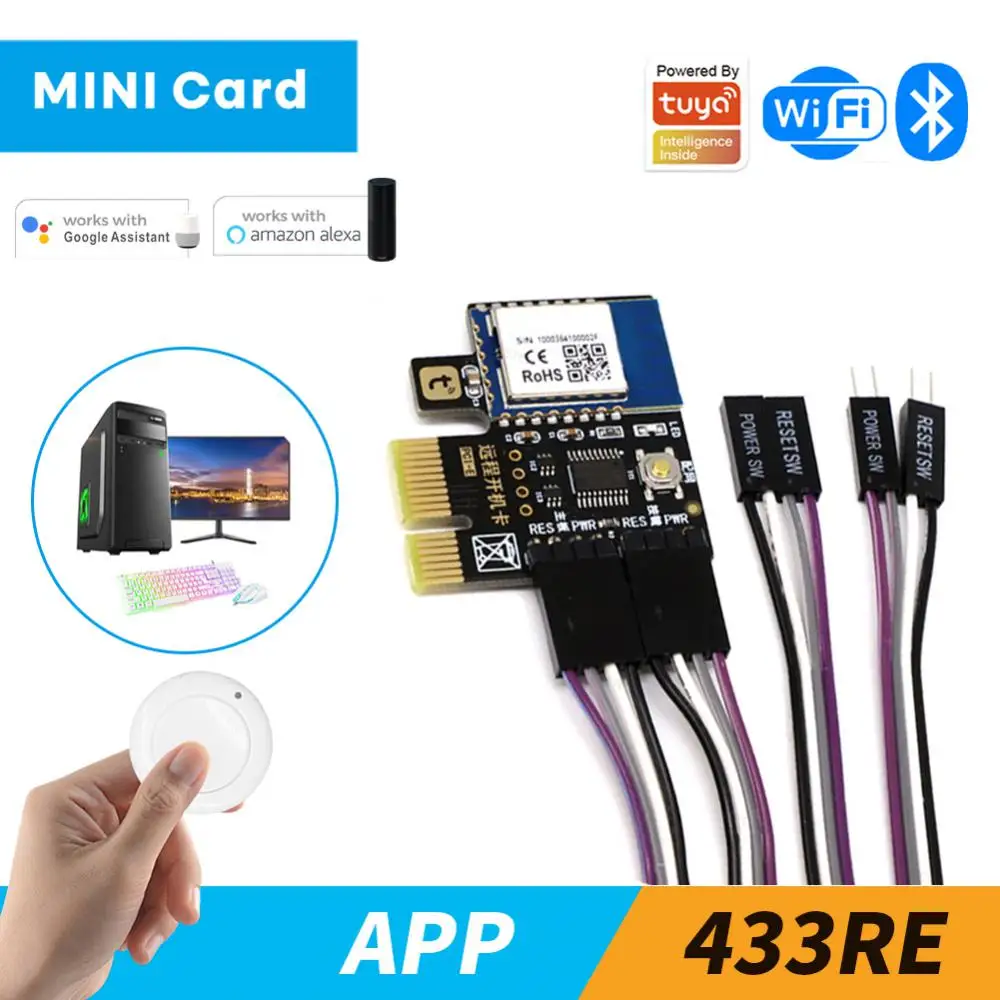 Tuya Wifi Computer Power Reset Switch PCIe Card for PC Smart Life APP 433 RF Remote Control Work With Alexa Google Home Yandex