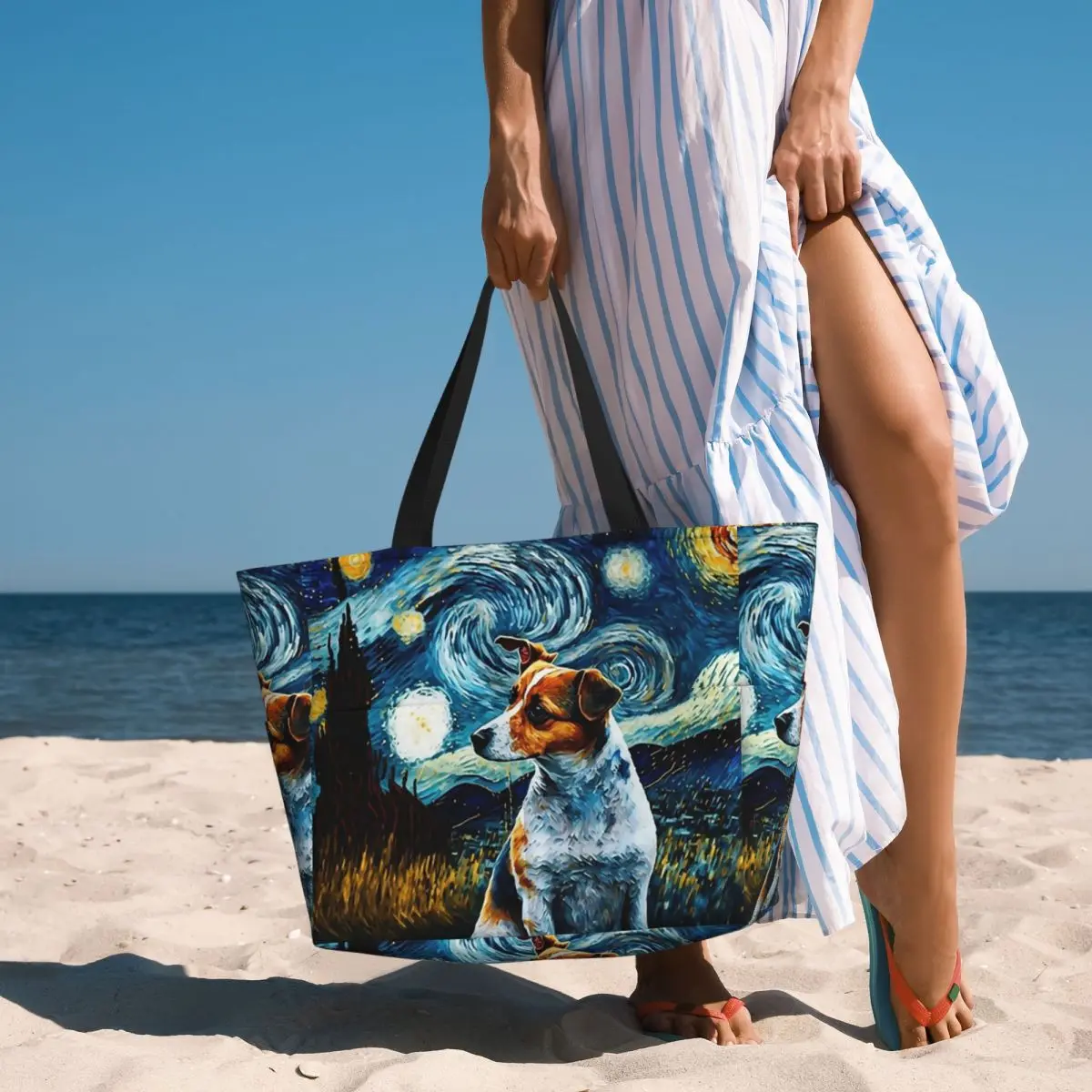 Dog Jack Russell Terrier Pop Art Beach Tote Bag Sport Gym Yoga Duffle Large Tote Bag Women Travel Bag Fitness bag
