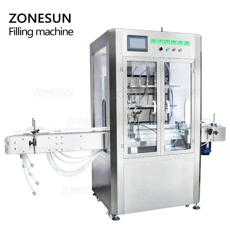 ZONESUN Custom Automatic 6 Heads Magnetic Pump Solvent liquid Essential Oil Jar Filling Machine With Dust Cover ZS-VTMP80D