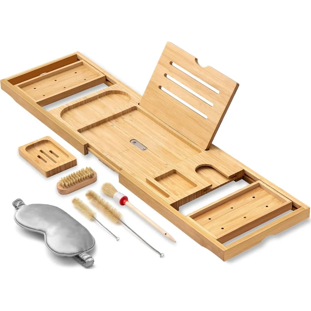 صينية حوض استحمام من الخيزران قابلة للتوسيع مع حامل كتب وحامل صابون - ملحق مثالي لمحبي الاسترخاء #2