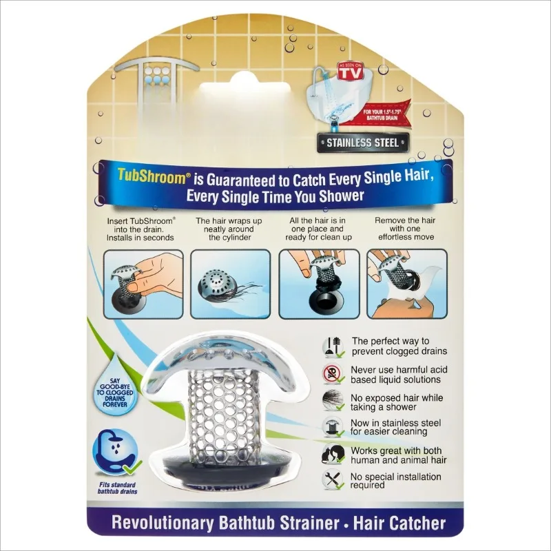 

Ultra Edition Stainless Steel Hair Catcher, Stop Tub Drain Clogs