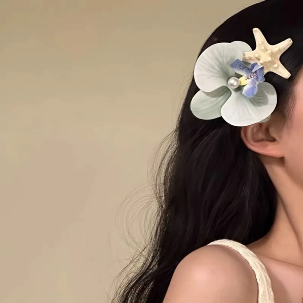 

Sweet Orchid Flower Hairpin Korean Style Resin Starfish Hair Clip Pearl Seaside Vacation Headwear Women Side Clip