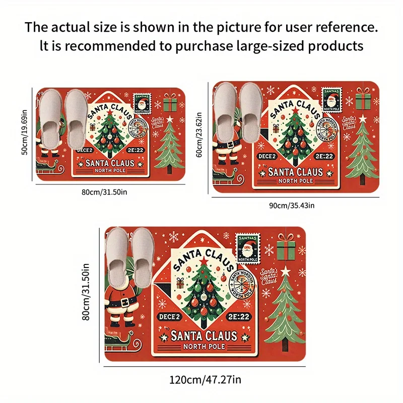1pc Festive Santa Claus Christmas Tree Doormat - Non-Slip, Machine Washable, Comfortable Polyester Floor Mat for Entryway