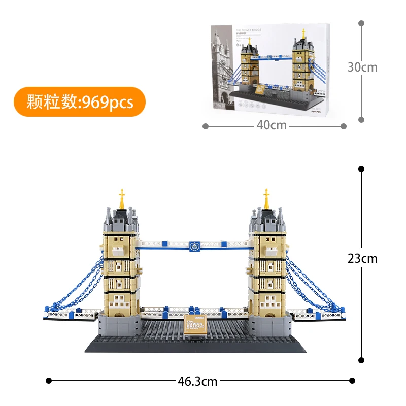 4219 Famosa architettura del punto di riferimento di Londra Ponte della torre 969 + pezzi Set di mattoni da costruzione Giocattolo di costruzione MOC in plastica ABS