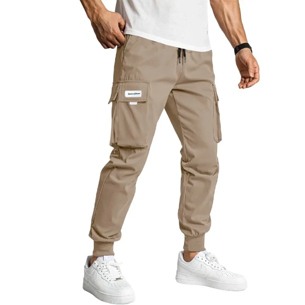 Mens Casual Pants Drawstring Workwear Baggy Pants Joggers Multi Pockets Pants for Men Sport Gym Trouser Cargo Hiking Pants