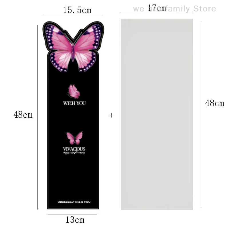 10 pçs dia dos namorados borboleta flor embrulho cartão de papel inserção saco de embalagem de flor transparente única rosa saco de embalagem