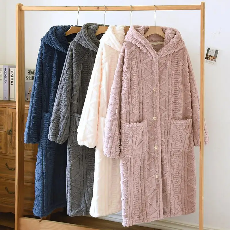 

Pajama Set Comfortable Sleepwear Couples Winter Flannel Robe Thick Plush Hooded Robe Warm Soft Fleece For Women Men Homewear