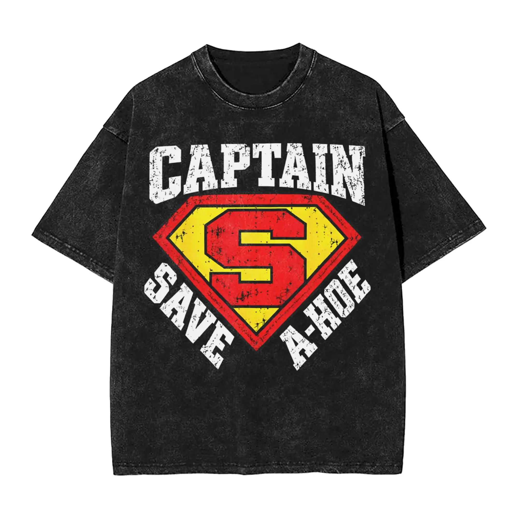 Captain Save a Hoe Vintage Washed T Shirt For Men Women Cotton Clothing Casual  American Hero O-neck Short Sleeve