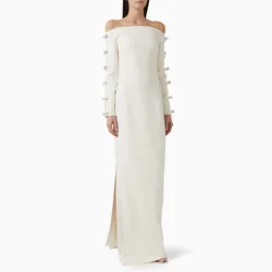 Customized Modern Formal Dresses Column Off the Shoulder Long Sleeves Evening Gowns for Women Side Split Bows Wedding Party Gown