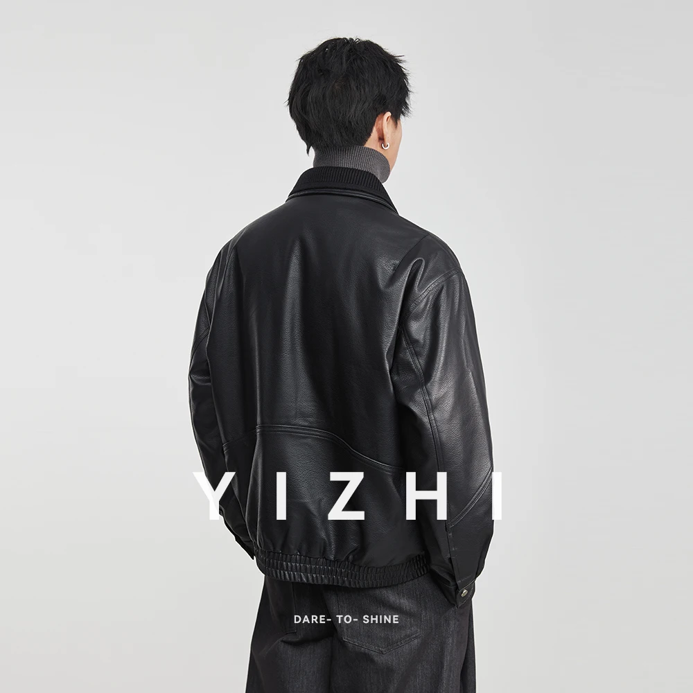 Fashion Men's Lapel Down Leather Jacket 2025 Autumn and Winter New Loose Casual Motorcycle Style Trendy Handsome Jacket