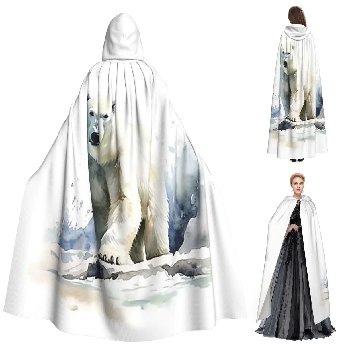 

Акварель стоящая снегом полярный медведь длинный плащ с капюшоном ведьма средневековый костюм косплей накидка Хэллоуин вампир взрослый унисекс