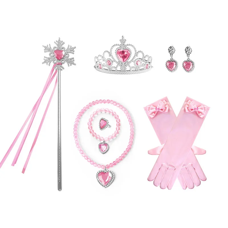 Elsa Princess Accessories Gloves Wand Crown Jewelry Set Elsa Wig Necklace Braid for Princess Dress Clothing Cosplay Dress UP