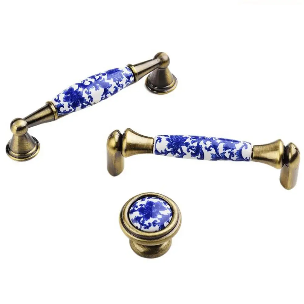 Porcelain Flowers Antique Fashion Furniture Creative Pull Handles Drawer Knobs Door Handle Dresser Cabinet Handles
