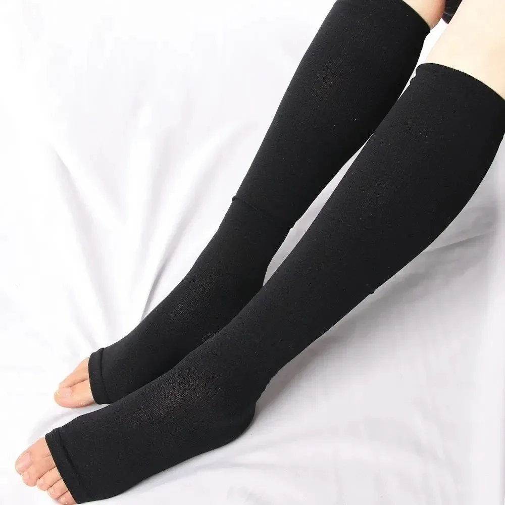 

Open Toe Compression Stockings Cool Material Elastic Support Varicose Vein Treatment Stretch Knee High Stockings